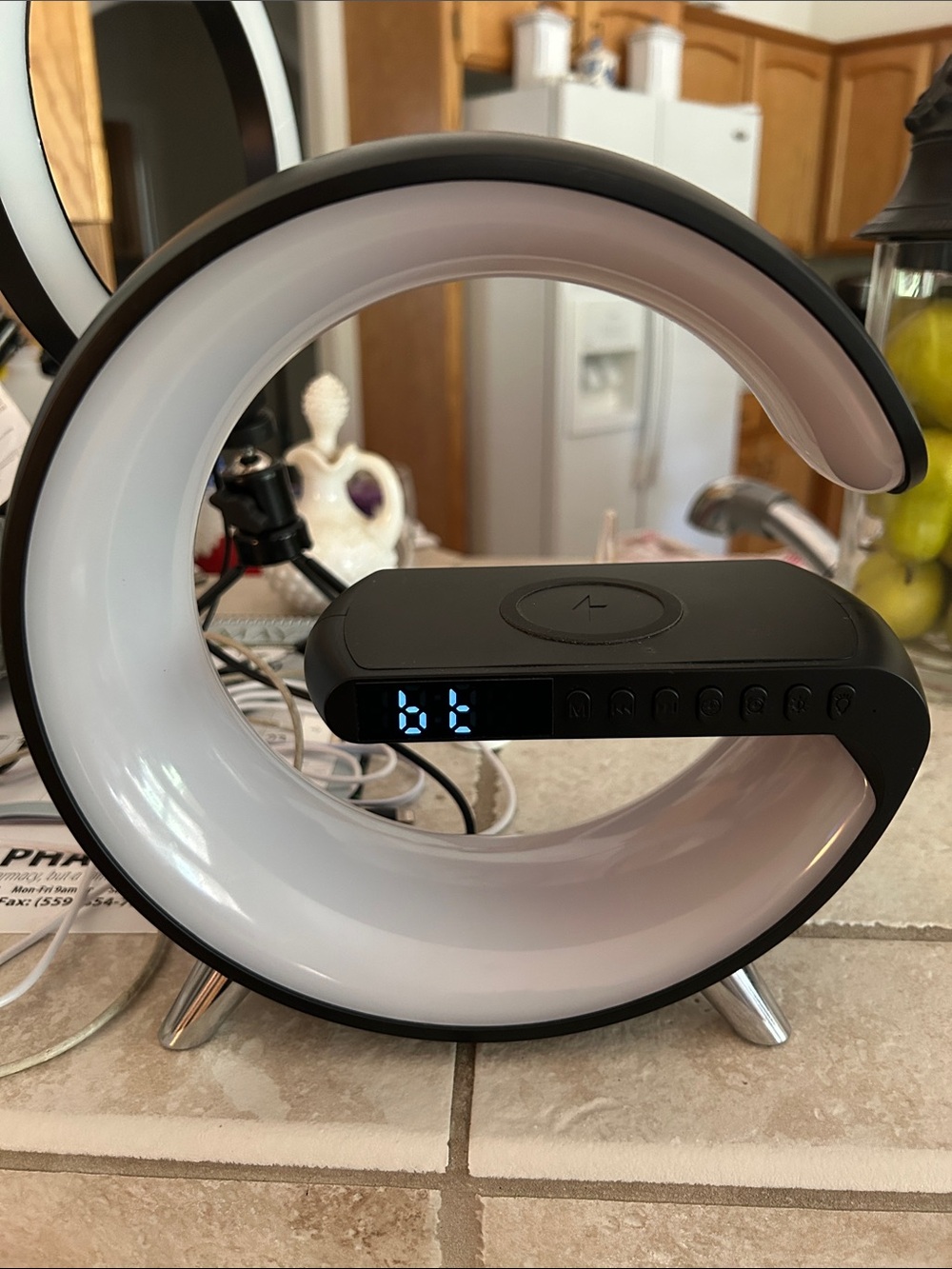 google Black Circular LED Desk Lamp with Digital Display